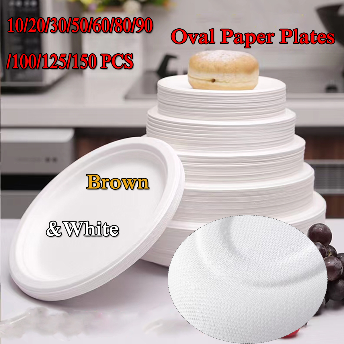 Oval Paper Plates White, 12 Inch Large Paper Plates, 100%, 56% OFF